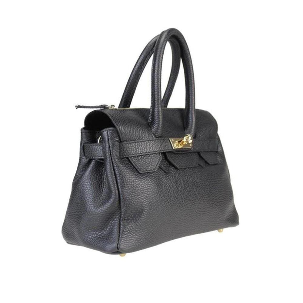 Italian Black Leather Structured Handbag Classic Purse Handmade in Italy